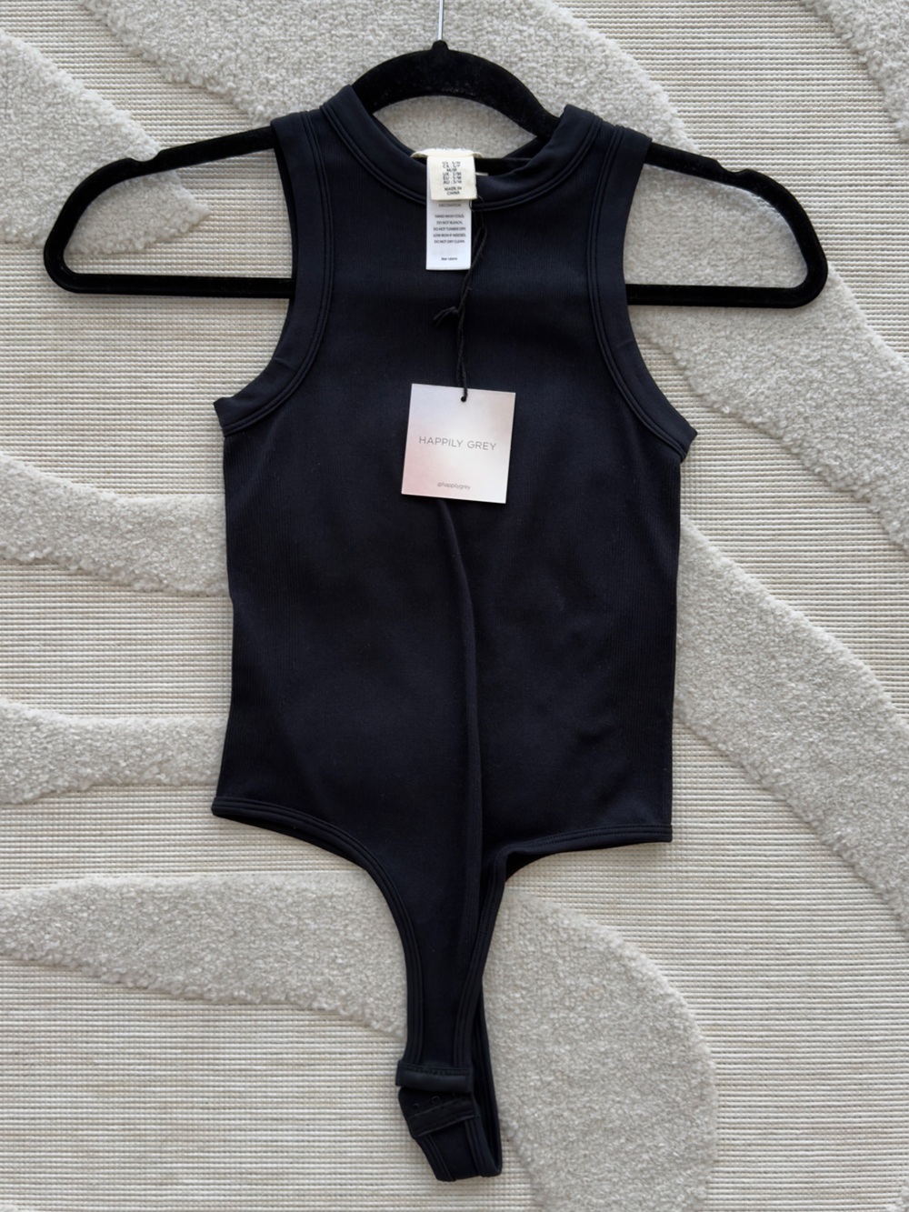 Happily Grey Black Thong Bodysuit